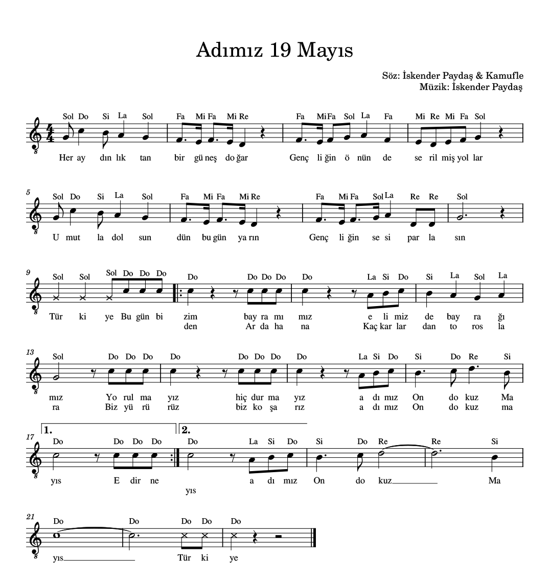 Adımız 19 Mayıs nota