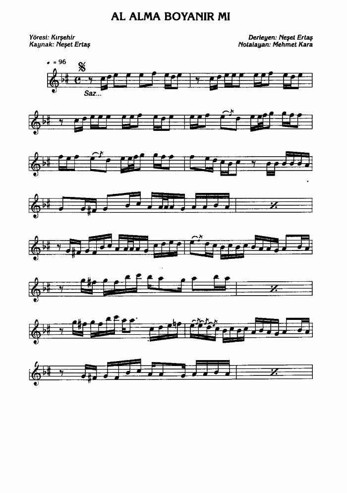 Neşet Ertaş – Al Alma Boyanır Mı Akor ve Nota