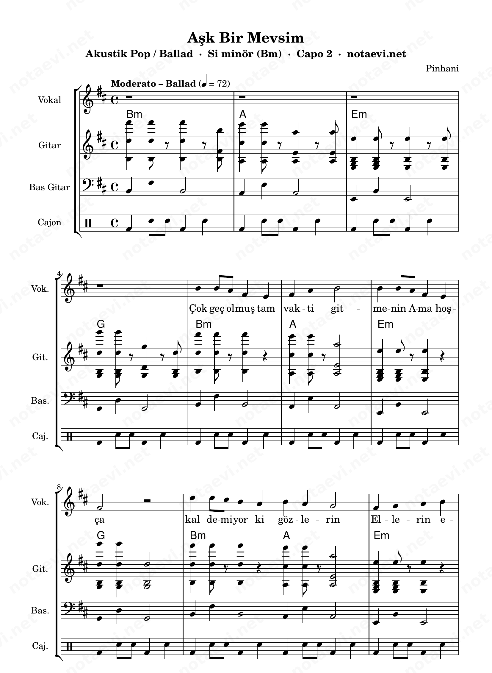 Pinhâni Aşk Bir Mevsim Nota