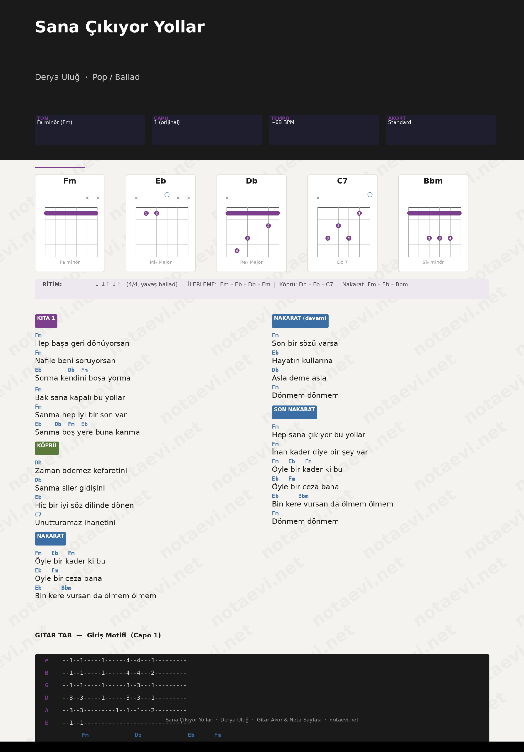 Sana Çıkıyor Yollar Akor
