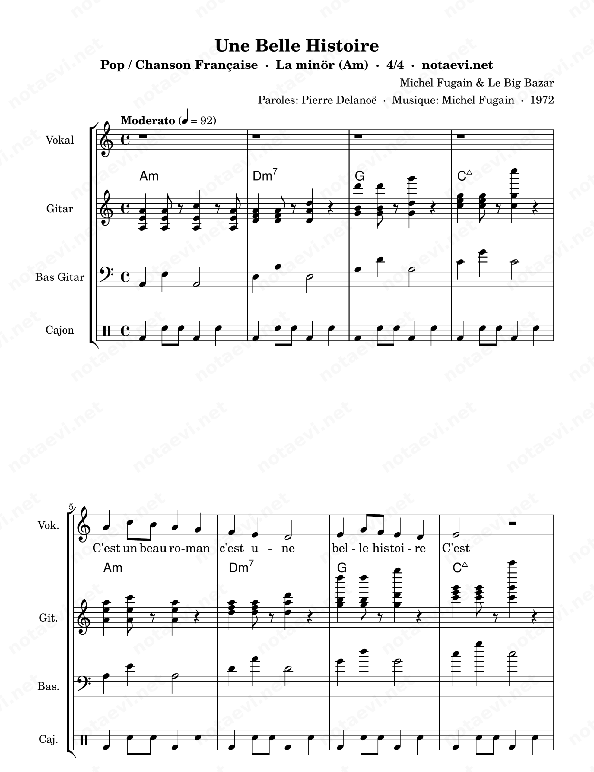 Une Belle Histoire Nota